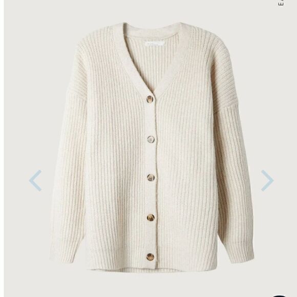 Oak + Fort Tan Chunky Knit Cardigan Oversized S-m NWT - Picture 3 of 13